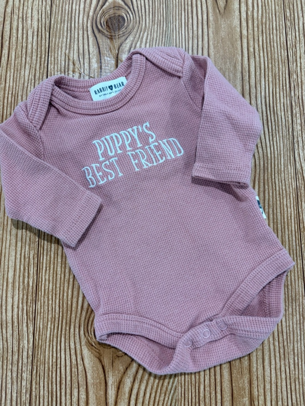 7/$20 Rabbit & Bear Pink Long-Sleeve Baby One-Piece “Puppy's Best Friend" Cotton